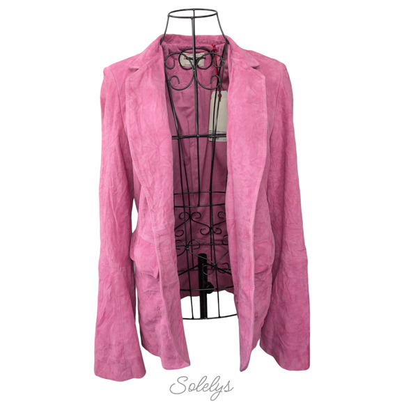 Zadig & Voltaire Very Daim Froisse Crinkled Suede Tulip Pink Blazer Jacket 34 XS - Picture 2 of 14